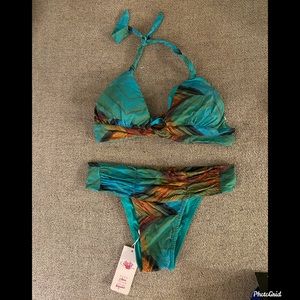 Two piece turquoise bathing suit